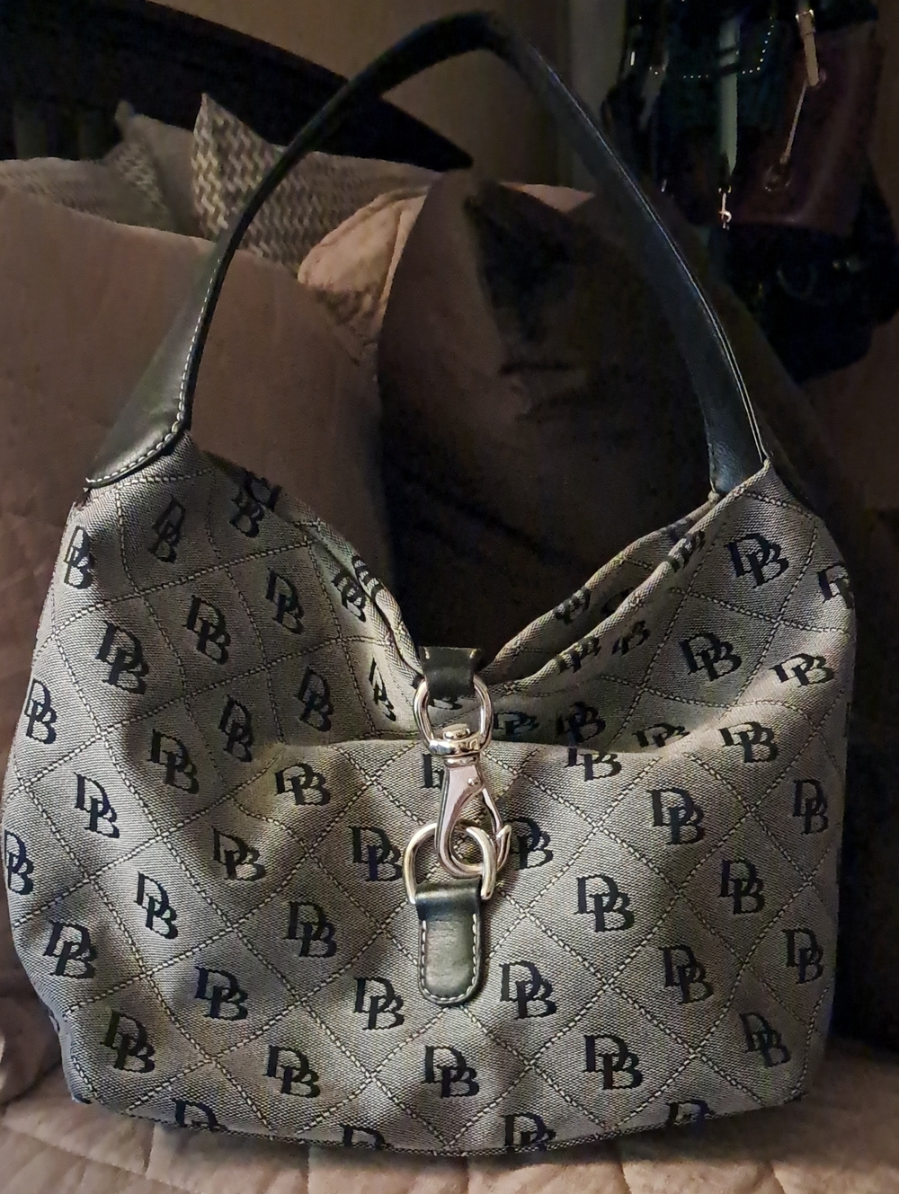 Vintage Dooney & Bourke Gray/Black Signature Logo Shoulder Bag